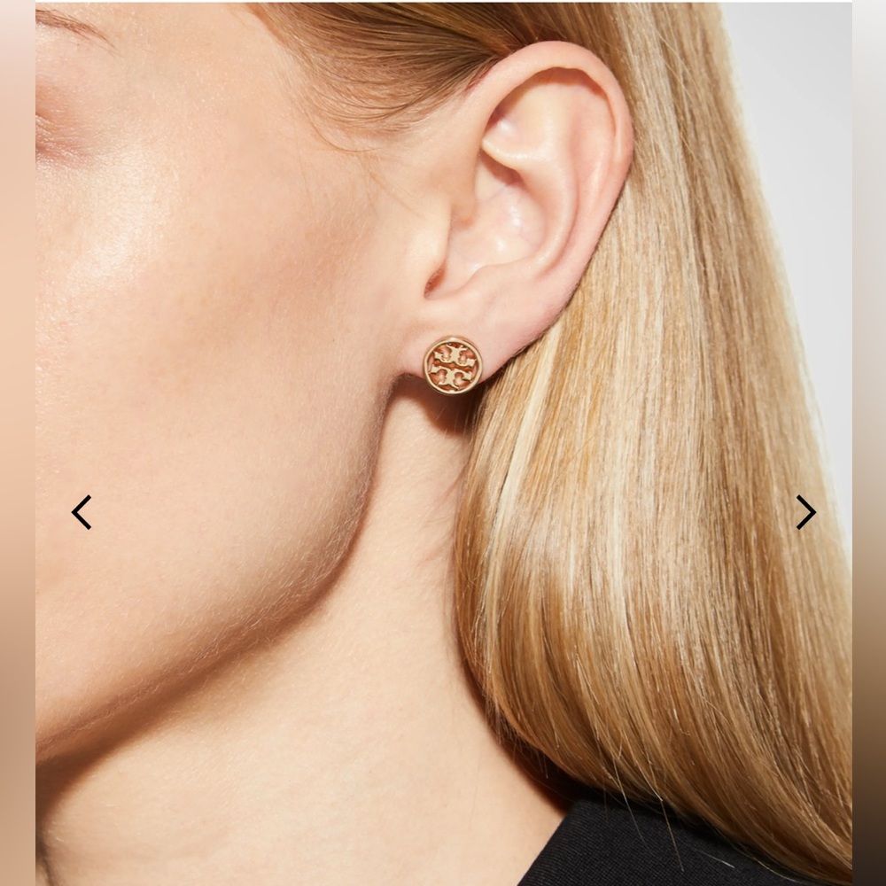 Tory Burch Miller Gold Logo Circle Stud Earrings